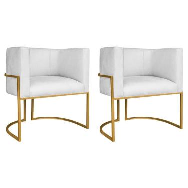 Imagem de Kit 02 Poltronas Decorativas Luna Base De Ferro Dourado Suede Branco