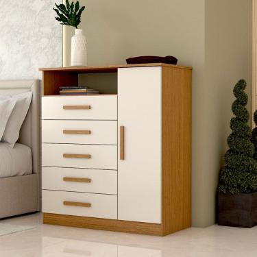 Imagem de Cômoda Veneto 1 Porta 5 Gavetas 100% Mdf Cinamomo/Off White - Panorama Móveis