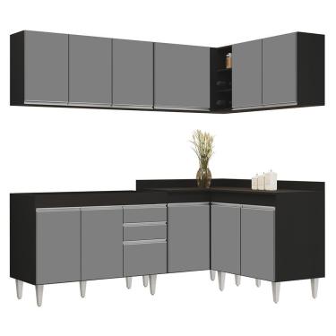 Imagem de Armário De Cozinha Modulado De Canto 6 Peças Cp28 Balcão Sem Tampo Preto/cinza - Lumil