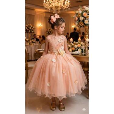 Imagem de Vestido Juvenil Vila Lele Regata Flores Pessego - Elegante e Confortáv