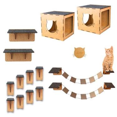 Imagem de Kit Playground De Gato 9 Peças Nicho Ponte Prateleira Degrau Mdf - Mon
