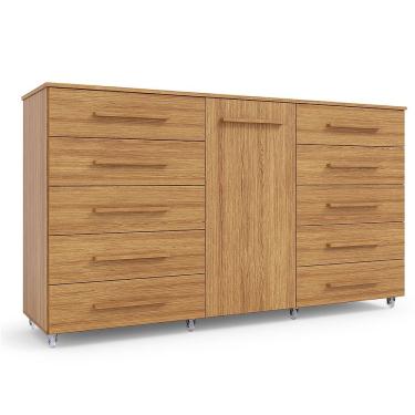 Imagem de Comoda 1 Porta 10 Gavetas Para Quarto Com Rodizio Imperial Freijo - Batrol