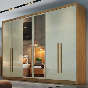 Imagem de Guarda-Roupa Casal Brest 6 Portas 8 Gavetas 100% Mdf com Espelho Cumaru/Marrom Claro - Pnr Móveis