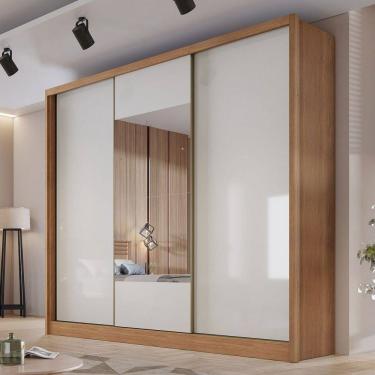 Imagem de Guarda-Roupa Casal Volano 3 Portas 4 Gavetas com Espelho 100% Mdf Cumaru/Marrom Claro - Pnr Móveis