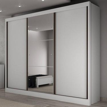 Imagem de Guarda-Roupa Casal Japão 3 Portas 8 Gavetas 100% Mdf com Espelho Neve - Pnr Móveis