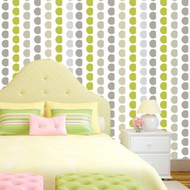 Imagem de Papel De Parede Círculos Geométrico Cinza Verde Bege Adesivo