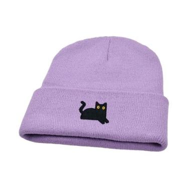 Imagem de Gorro De Tricô Com Padrão De Gato Preto Para Homens E Mulheres, Quente