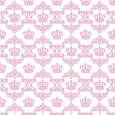 Imagem de Papel Parede Coroa Rosa Claro Fundo Branco Adesivo Infantil