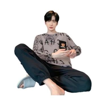 Imagem de Conjunto De Pijamas Listrados Masculinos Outono Inverno Roupas De Dorm