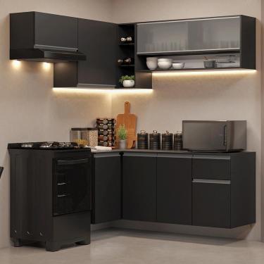 Imagem de Armário De Cozinha Completa De Canto Suspenso 325 Cm Preto Nice Madesa 01 Preto