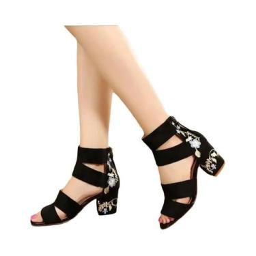 Imagem de Sandálias Femininas Étnicas Bordadas De Salto Médio, Casuais De Verão 