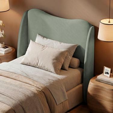 Imagem de Cabeceira Orgânica Para Cama Box Viúva Luma 120cm Bouclê Verde Menta - Desk Design