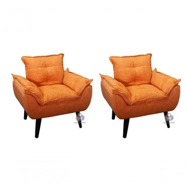 Imagem de Kit 2 Poltronas Decorativas Glamour Veludo Laranja SMF Decor
