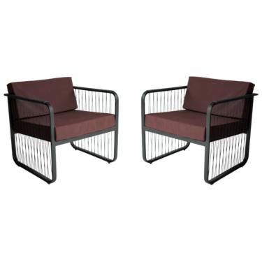 Imagem de Conjunto 2 Poltronas Área Externa Santiago Fibra Sintética Assento Estofado Preto Marrom Acesse Móveis