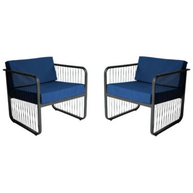 Imagem de Conjunto 2 Poltronas Área Externa Santiago Fibra Sintética Assento Estofado Preto, Azul