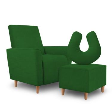 Imagem de Kit Poltrona Para Amamentação Julia Suede Verde Com Puff E Almofada Inova Decor