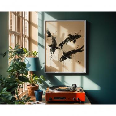 Imagem de Quadro Decorativo a Dança dos Betas Retangular 50x70CM em Canvas com Moldura Tipo Caixa Preto para Parede