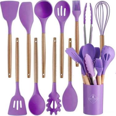 Imagem de Jogo Kit Com 12 Peças Utensílios De Cozinha Colheres Espatulas Pegador