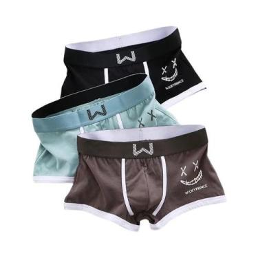 Imagem de Cuecas Boxer Masculinas De Algodão Respirável Com Design De Rosto Sorr