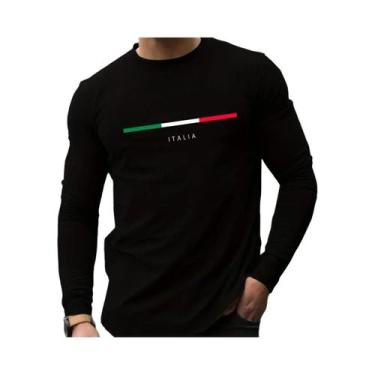 Imagem de Camiseta Masculina 100% Algodão, Casual, De Manga Longa, Decote Redond