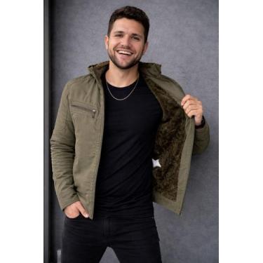 Imagem de Jaqueta Masculina Sarja Com Capuz Removivel Forrada Peluciada Frio - I
