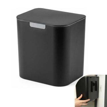 Imagem de Lixeira 5 Litros Preta Liv Suporte Adesivo de Parede Cozinha Banheiro - LX600PTF Ou