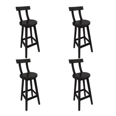 Imagem de Kit 4 Cadeiras Altas Girafa Madeira com Encosto Design Moderno para Bancada Área Gourmet - Preto