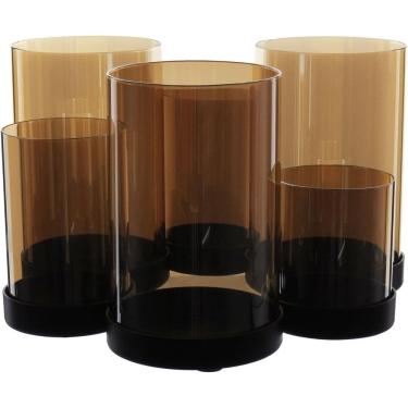 Imagem de CASTIÇAL DECORATIVO PORTA VELA SUPORTE 6 PARTES HOME&CO BASE METAL VIDRO 16x28x26cm ÂMBAR