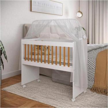 Imagem de Mini Berço Moisés Amadeirado E Branco Compacto E Multifuncional Vira M