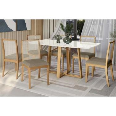 Imagem de Mesa Cozinha Elma Premium Madeira Maciça c/ Tampo Madeirado c/ Vidro 1