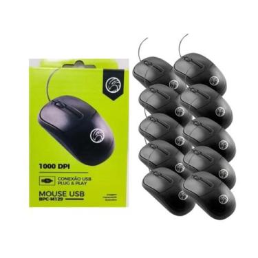 Imagem de Kit 10 Unidades Mouse Óptico USB BrazilPC M129 Cabo 1,2m Preto Alta Pr