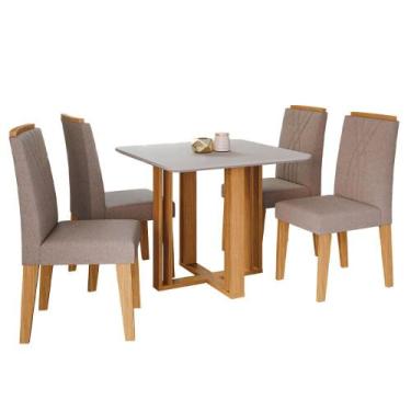 Imagem de Mesa de Jantar Tampo de MDF Off White Flora Quadrada e 4 Cadeiras Nico
