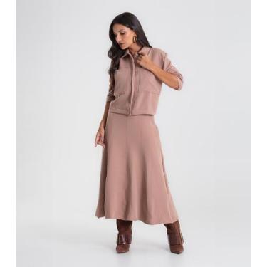 Imagem de Saia Feminina Midi Evasê Em Alfaiataria Endless Marrom, M, Marrom