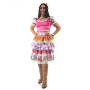 Imagem de Vestido de Festa Junina Adulto Feminino Vestido Caipira Luxo Com Tiara