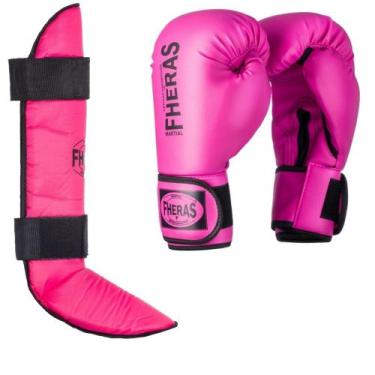Imagem de Luva Boxe Muay Thai Tradicional com Caneleira Free Style Fheras, Rosa,
