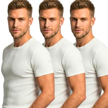 Imagem de Kit 3 Camisetas Masculinas Caneladas Slim Fit Manga Curta Academia Tre