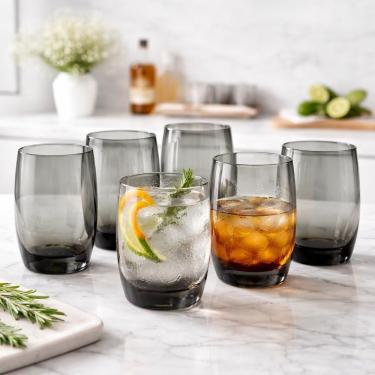 Imagem de Conjunto de Copos de Vidro Fumê 6 Peças 475ml Design Moderno Formato Ergonômico para Be...