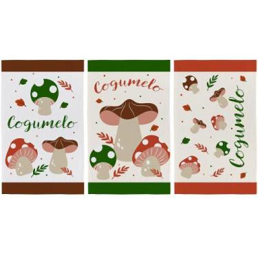 Imagem de Pano de Prato Atoalhado Cogumelos - Kit com 3 Unidades - Coleção Primo