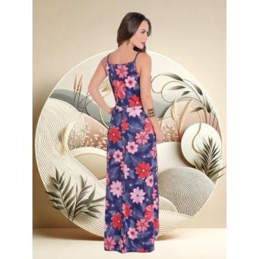 Imagem de Vestido Longo Preto Com Fenda Feminino Decote V Alças Finas - Moda Pop