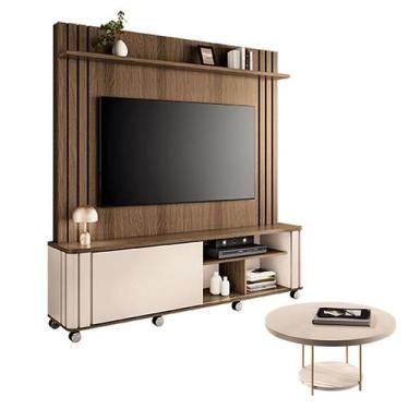 Imagem de Estante Home Theater Trinus Castanho Off White com Mesa de Centro Sky 