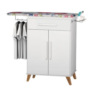 Imagem de Tábua de Passar Roupa Organizador 1 Porta 1 Prateleira MDF 116cm Branco Trinobél Móveis