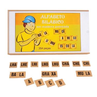 Imagem de Brinquedo Educativo Alfabeto Silábico 354 Peças em Madeira MDF para Alfabetização Sonho de Criança