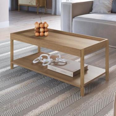 Imagem de Mesa de Centro Retangular com Prateleira 93cm X 38cm Pé Madeira Oslo M