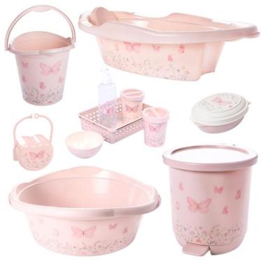 Imagem de Kit banheira de bebê plasutil 7 peças + kit higiene urso + bacia + lix