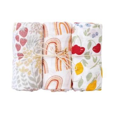Imagem de Cobertores De Muslin De Algodão De Bambu Para Recém-Nascidos 3PCS Cobe