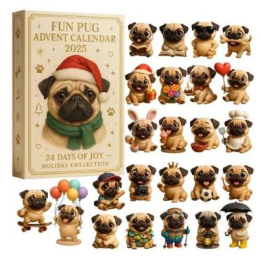 Imagem de Calendário Do Advento De Cães Pug Fofos 2025: 24 Dias De Enfeites De N