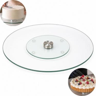 Imagem de Prato Giratório Bailarina 32cm Vidro e Alumínio Base Aço Inox para Confeitaria Expositor de Doces e Tortas Transparente
