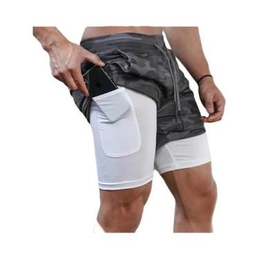 Imagem de Shorts De Corrida Masculinos Camuflados De Secagem Rápida 2 Em 1 Para 