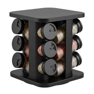 Imagem de Porta Condimentos Giratório Preto em Vidro 12 potes - DUARTES DISTRIBU