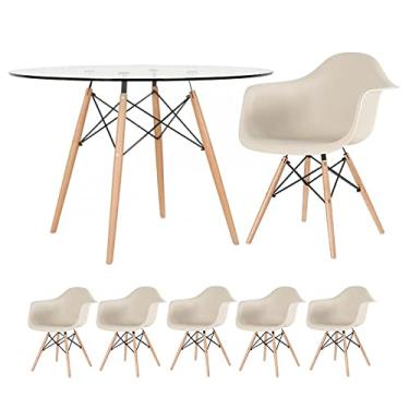 Imagem de Loft7, KIT - Mesa Eames com tampo de vidro 120 cm + 5 cadeiras Eiffel DAW Bege